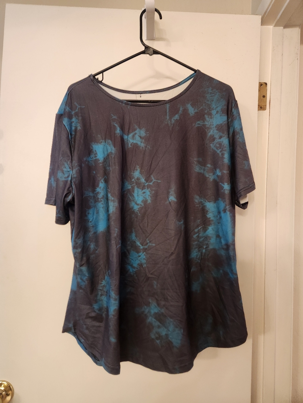 Black and Teal Tie-Dye Button Back Short Sleeve Bloused